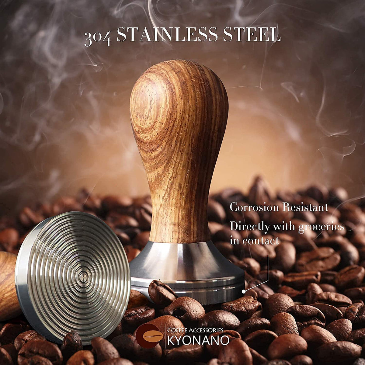 KYONANO 51mm Espresso Coffee Tamper with 304 Stainless Steel Ripple Base