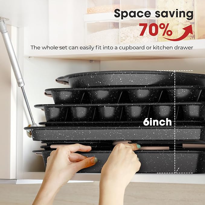 11-Piece Baking Pans Set, Nonstick Bakeware Sets, Oven Pans for Baking with Silicone Handles