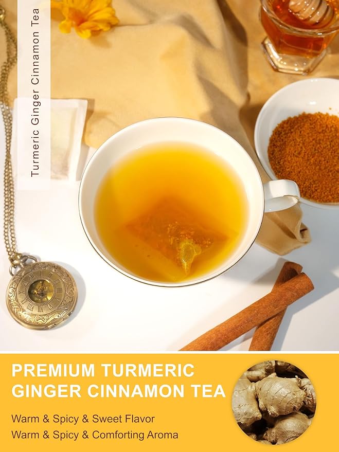 TeeLux Turmeric Ginger Cinnamon Tea, Natural Turmeric Herbal Tea with Ginger and Cinnamon, Spicy &