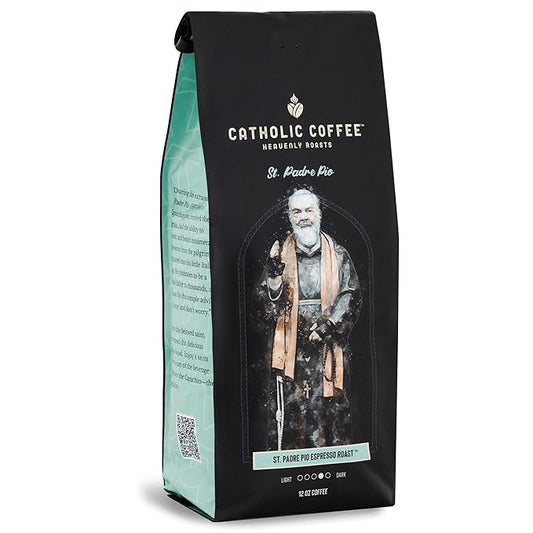 Catholic Coffee Padre Pio | Medium/Dark Roast Ground Coffee ??Dark Cherry & Chocolate Notes | 12oz