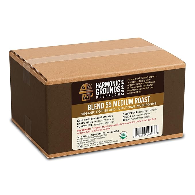 Harmonic Grounds Organic Mushroom Coffee Pods - Medium Roast Coffee with Lion's Mane, Reishi