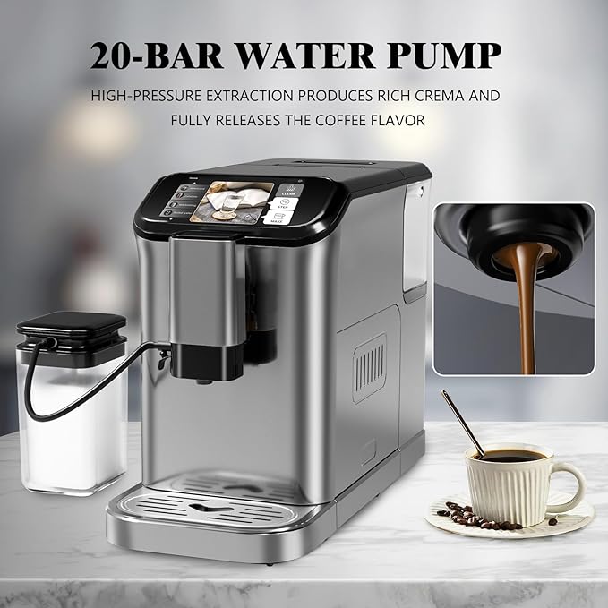 Fully Automatic Espresso Machine with Smart TFT Touchscreen, Brewing System and Automatic Milk