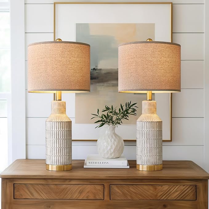 25" Modern Ceramic Lamps Single Table Lamp for Living Room Bedroom Farmhouse Nightstand Bedside