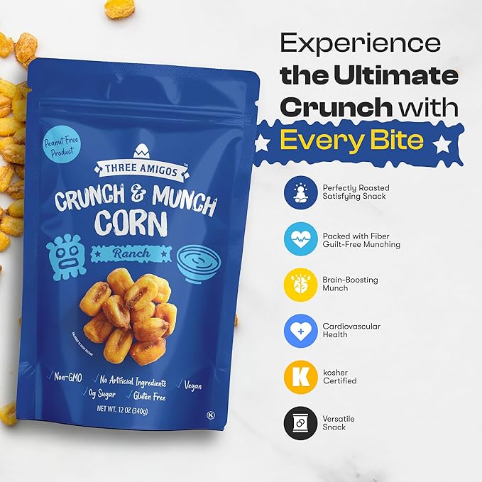Three Amigos Corn Nuts Suger Free, 100% Vagan, Peanut Free Non-GMO (All Natural Ingredients)