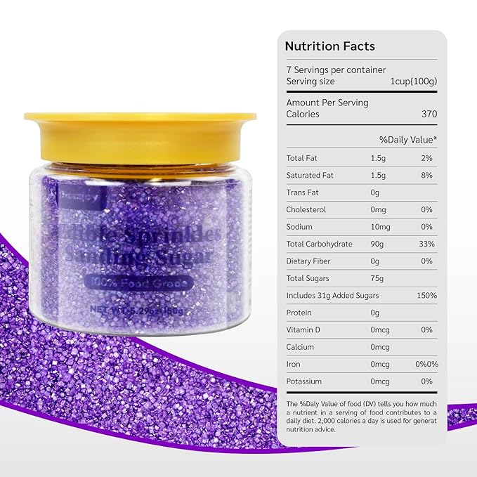 Edible Purple Sanding Sprinkles, Sanding Sugar, Kosher Food Grade 150g, Purple Sprinkles for Cake