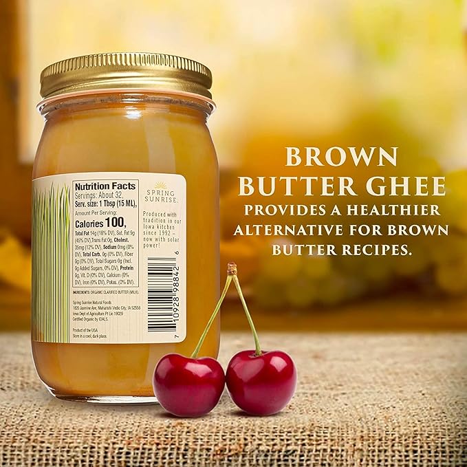 Spring Sunrise Organic Brown Ghee - Grass Fed Clarified Butter - Keto & Paleo Friendly, Lactose &