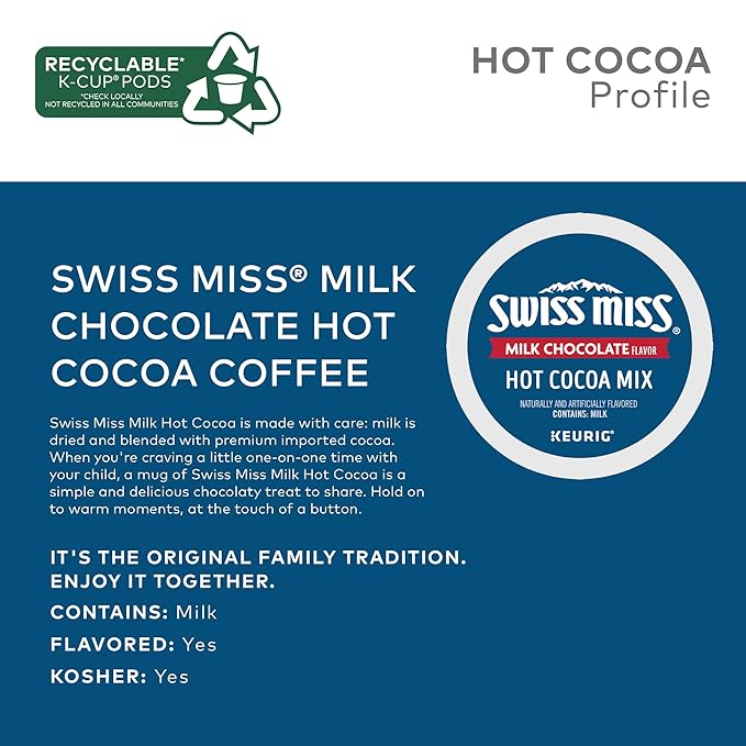 Swiss Miss Milk Chocolate Hot Cocoa Keurig Single-Serve K Cup Pods, 44Count, Milk Chocolate Hot