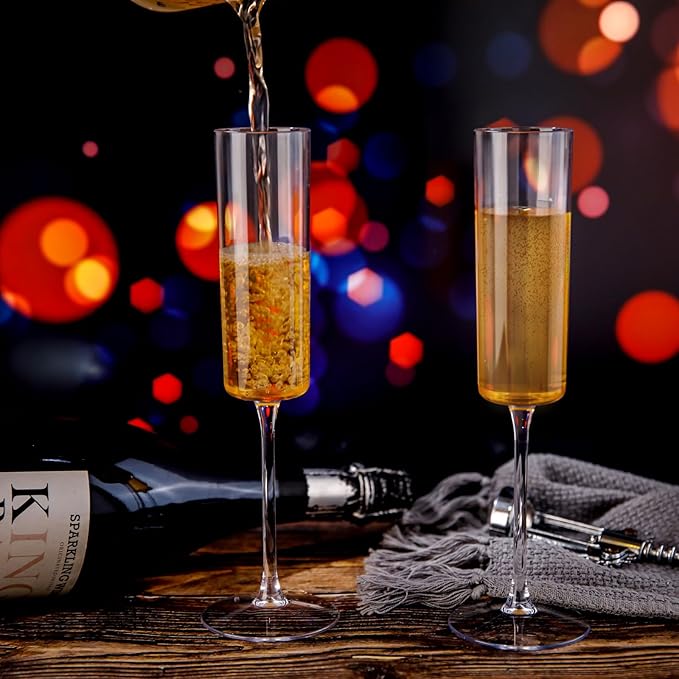 Ciaell 36 Pack Plastic Champagne Flutes - 6 Oz Disposable Champagne Glasses - Square Clear Plastic