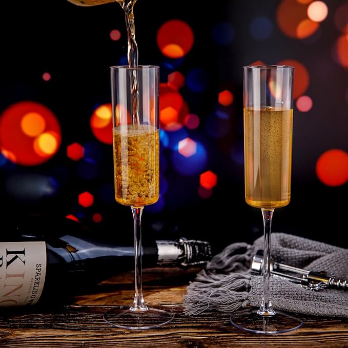 Ciaell 12 Pack Plastic Champagne Flutes - 6 Oz Clear Disposable Champagne Glasses - Square Plastic