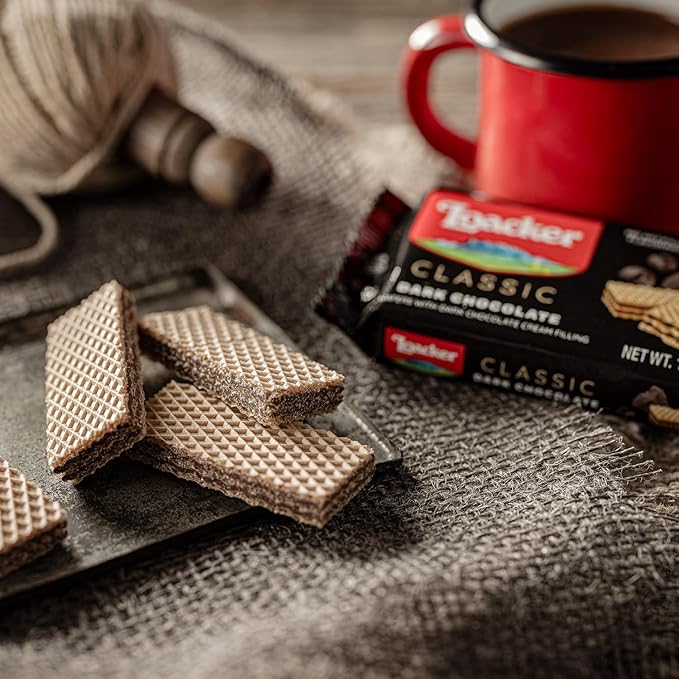 Loacker Classic Dark Chocolate Wafers - Premium Crispy Wafer Cookies with Dark Chocolate Cream