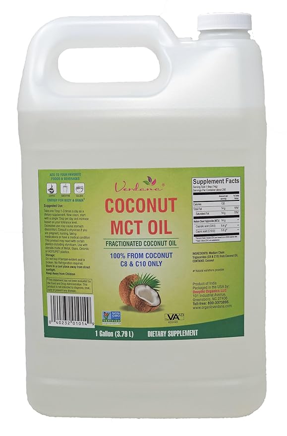 Verdana MCT Oil, Fractionated, 100% from Coconut - 1 Gallon - Kosher Food Grade, Vegan, Non-GMO