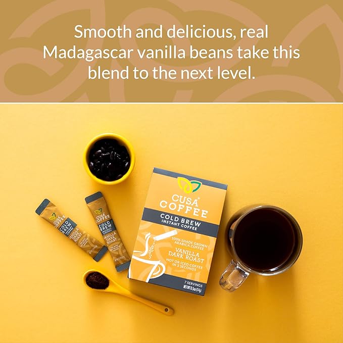Cusa Tea & Coffee | Premium Instant Vanilla Dark Roast | Rainforest Alliance Certified Arabica