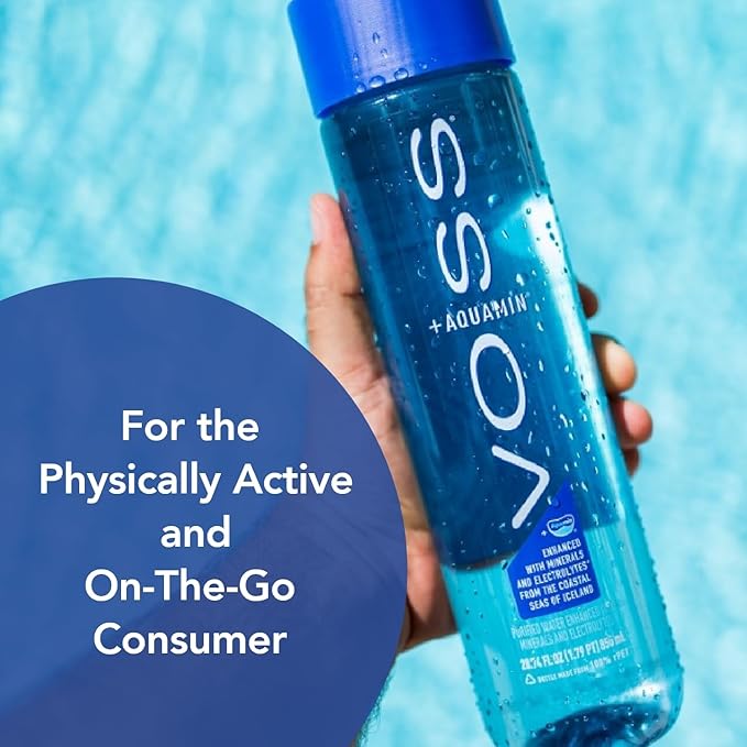 VOSS+ Aquamin Enhanced Water - Pack of 12 Bottles, 850ml Each - Purified Hydrating Water - 74 Trace
