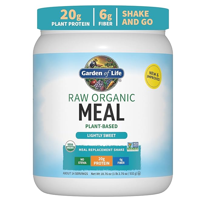 Garden of Life Meal Replacement Shakes, Vegan, Raw, Organic, Lightly Sweet Protein Powder with