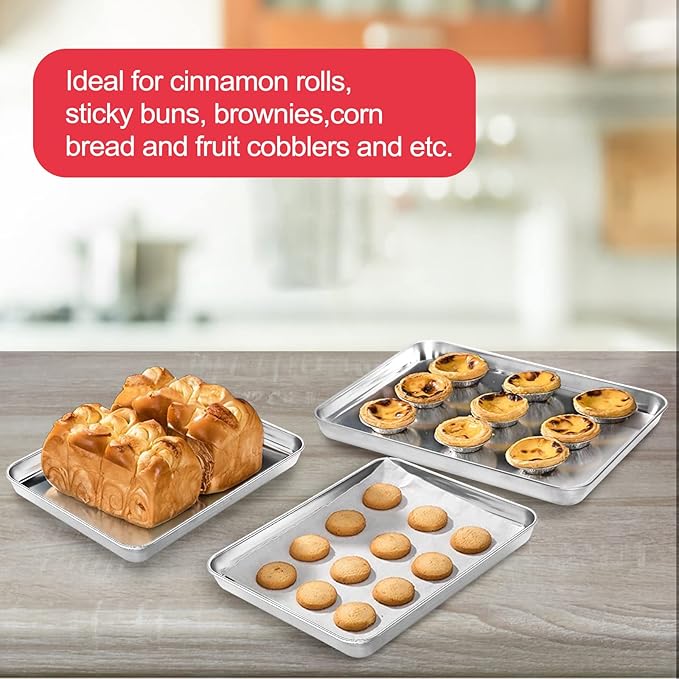 Stainless Steel Baking Sheet Cookie Tray, Cookie Sheet for Toaster Oven Baking Pan Tray, Jelly Roll