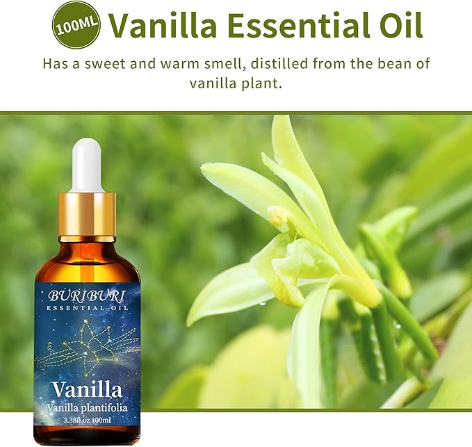 BURIBURI 100ML Vanilla Essential Oil, 100% Pure Undiluted Aromatherapy Vanilla Oil 3.38fl.oz for