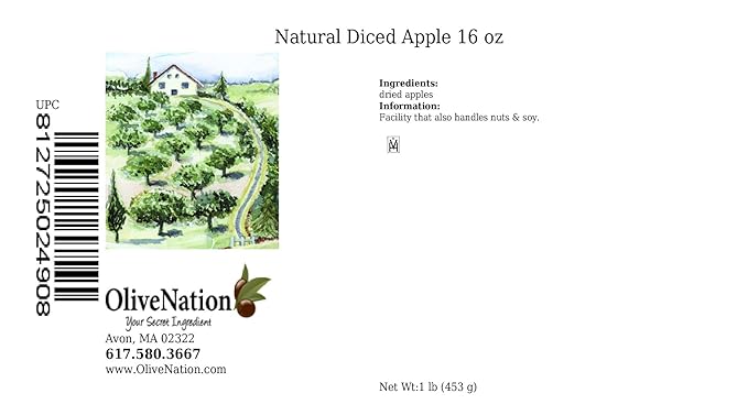 OliveNation All Natural Dried Diced Apple, Peeled and Cored, Non-GMO, Gluten Free, Kosher, Vegan