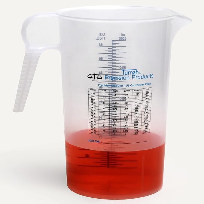 Half Gallon 64oz (2 quart) Measure Pitcher- Conversion Chart-Strong Food Grade - Resistant to