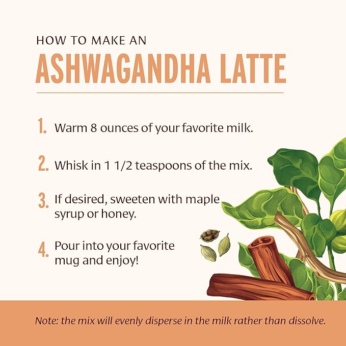 Banyan Botanicals Ashwagandha Latte – Caffeine-Free Organic Herbal Latte Mix – Instant Herbal