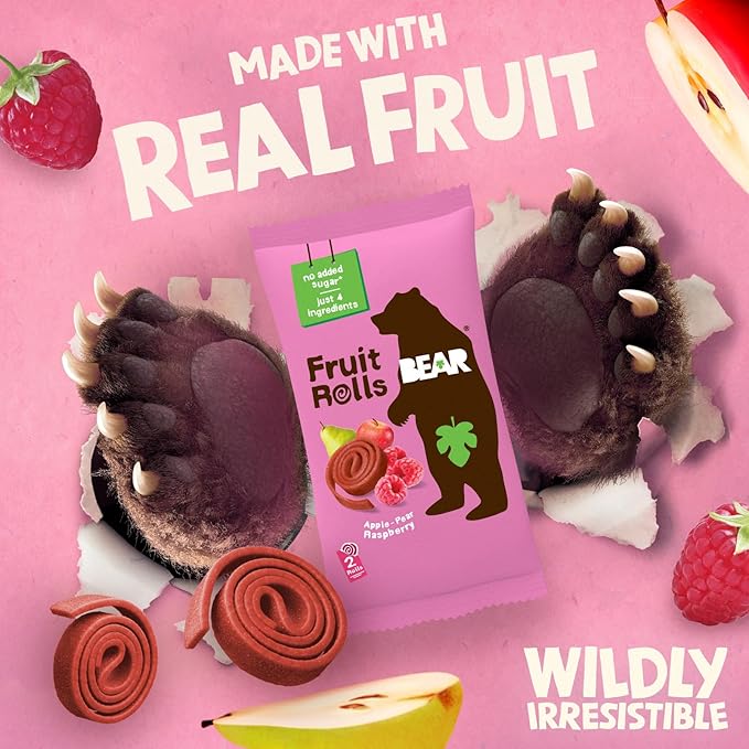 BEAR Real Fruit Snack Rolls - Gluten Free, Vegan, and Non-GMO - Raspberry ??36 Rolls, Healthy