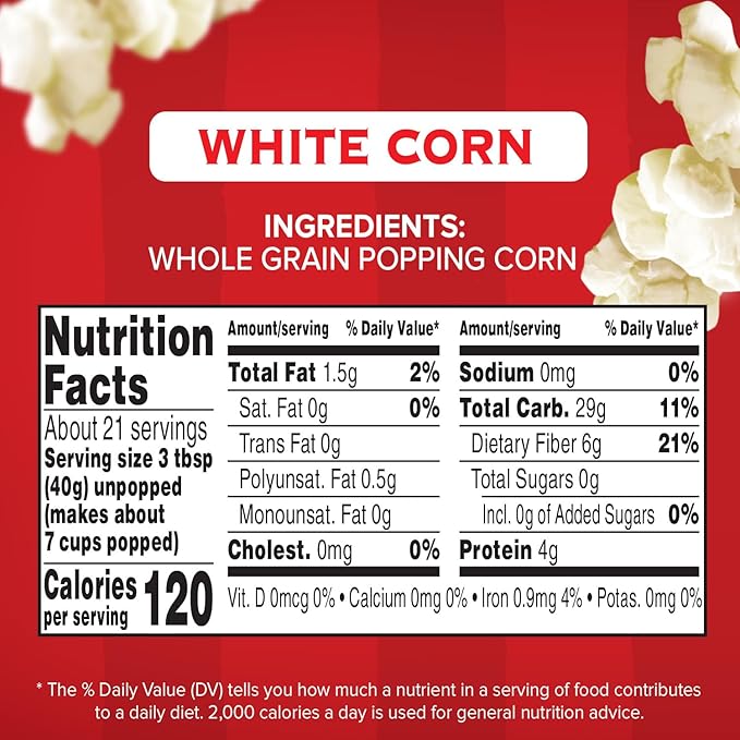Orville Redenbacher's Gourmet Popcorn Kernels, White Corn, 30 oz. (Pack of 6)