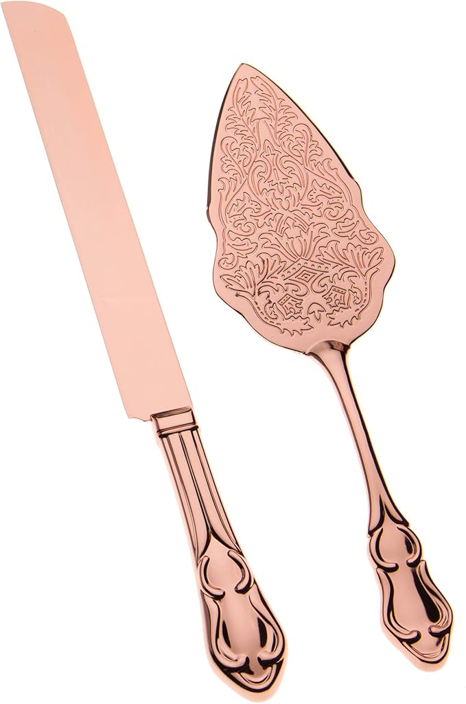 Ella Celebration Cake Knife & Server Set, Rose Gold Cake Cutting Sets for Wedding, Anniversary
