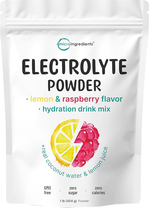 Micro Ingredients Hydration Electrolyte Powder, 1 lb (69 Servings) | Lemon Raspberry Flavor | High