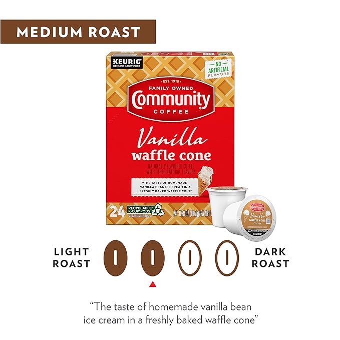 Community Coffee Vanilla Waffle Cone 60 Count Coffee Pods, Ice Cream Flavored, Compatible with