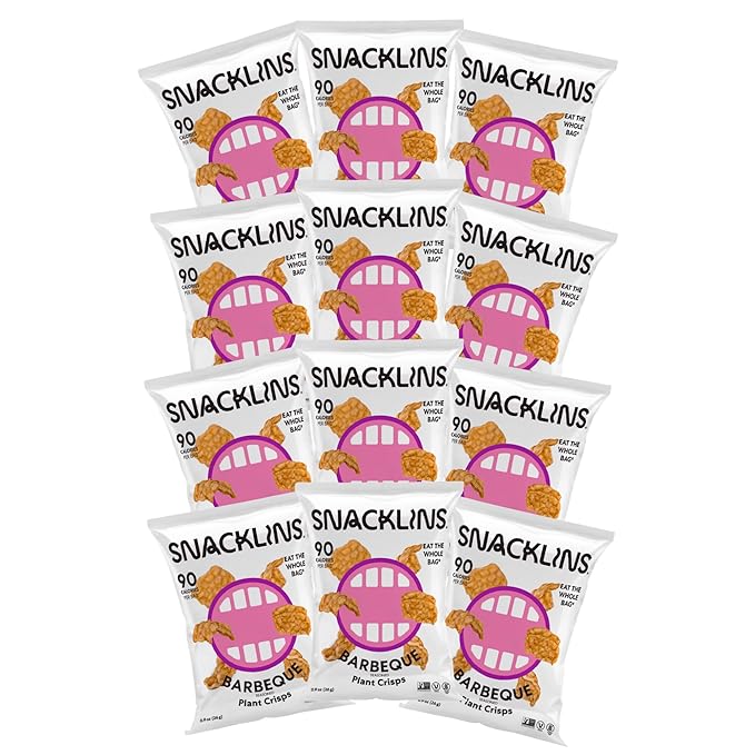 SNACKLINS Plant Based Crisps BARBEQUE - Only 90 Calories Per Bag, Gluten Free, Grain Free, 100%