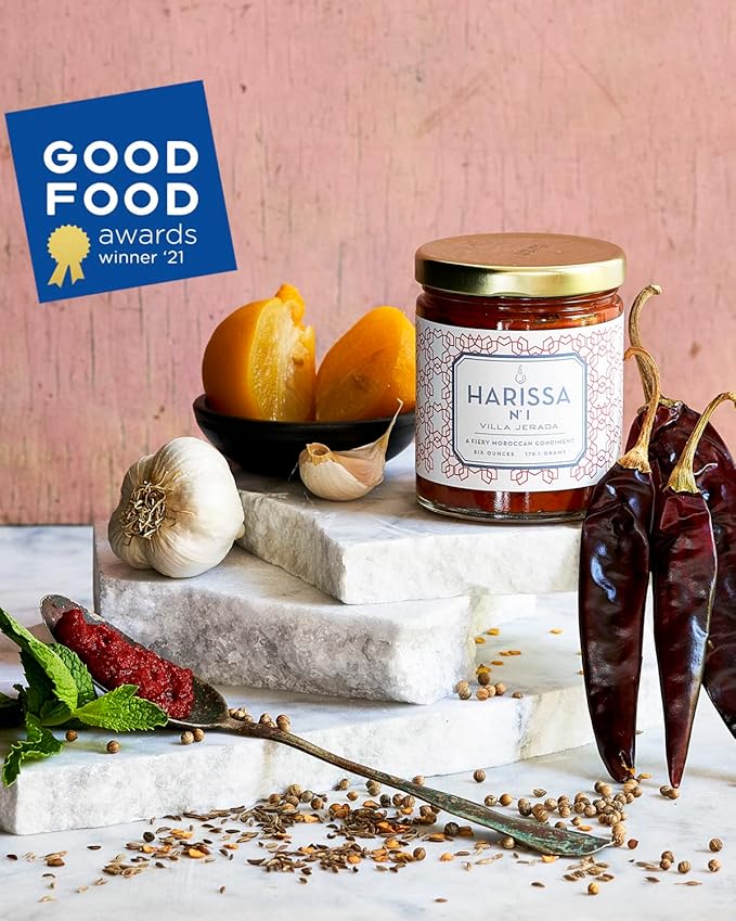 Villa Jerada, Harissa, 6 oz, Fiery Moroccan Hot Sauce with Preserved Lemon, The Perfect Amount of