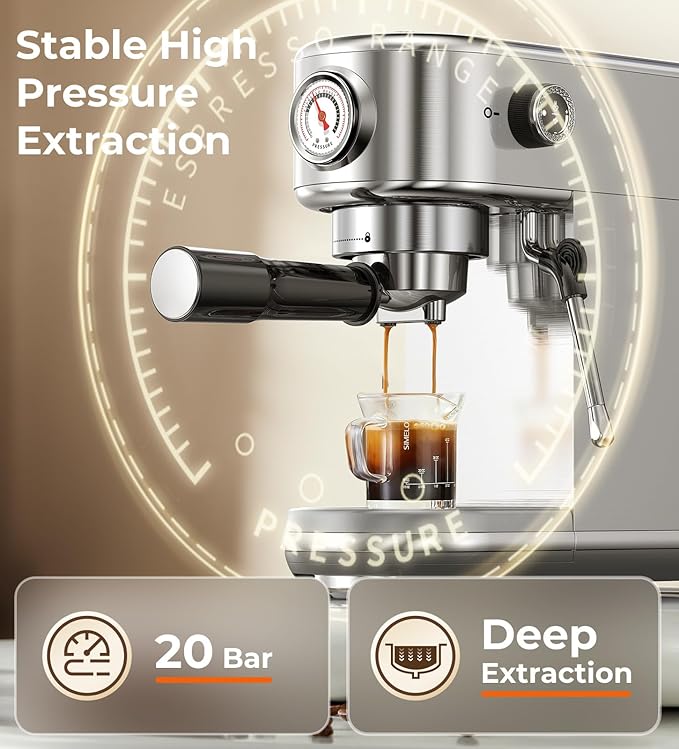 Espresso Machine with Milk Frother, 20 Bar High Pressure Professional Espresso Maker Automatic