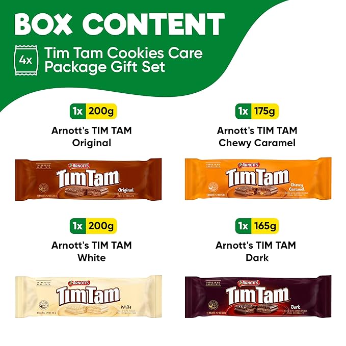 Tim Tam Cookies Gift, Snack Box, Australian Cookies Variety Pack with Chocolate Filling, 4 Pack