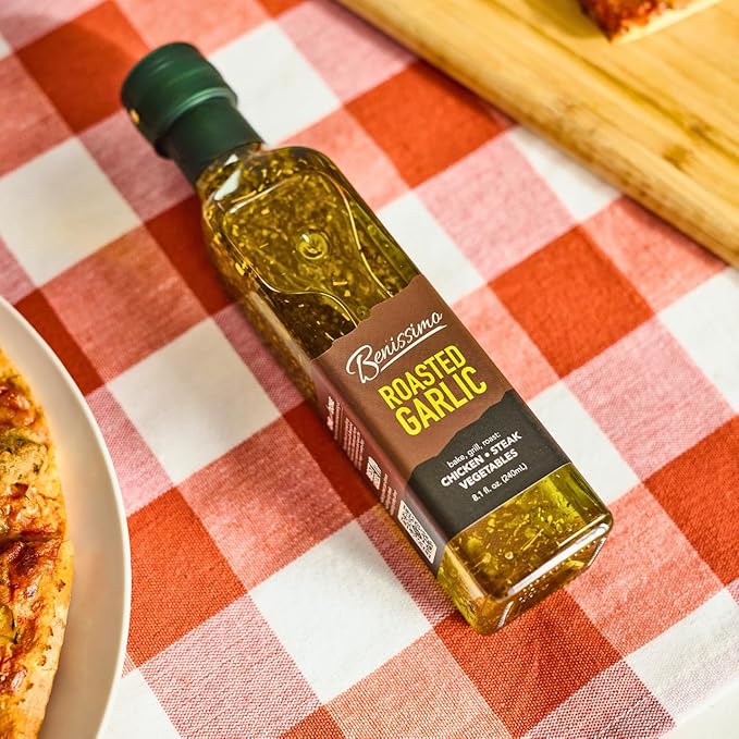 Benissimo Roasted Garlic Herb Infused Oil, All Natural Gourmet Cooking Oil with Slow-Roasted Garlic