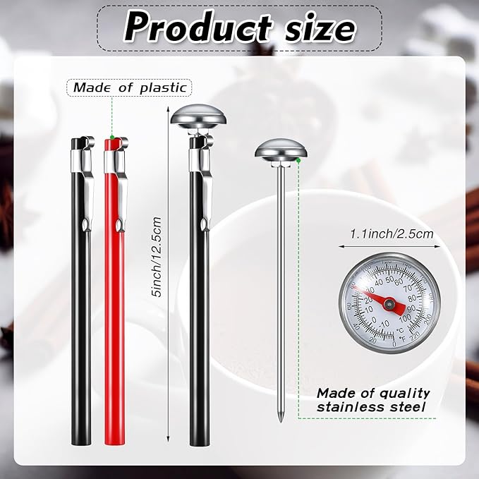 Xuhal 6 Pcs Stainless Steel Kitchen Thermometer with 5 Inch Long Stem 1 Inch Dial Thermometer Milk
