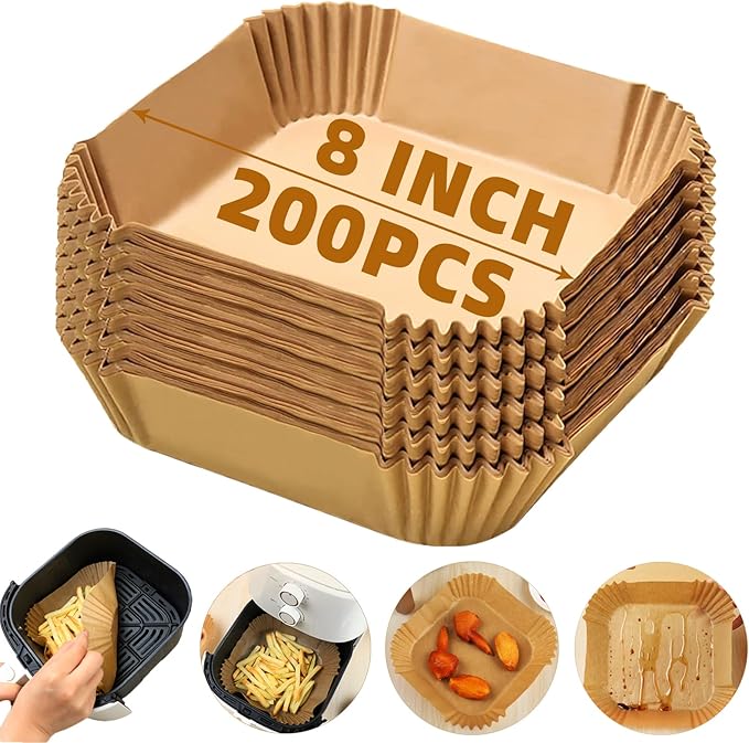 200PCS Air Fryer Liners Disposable,Victoyaw 8 Inch Square Air Fryer Parchment Paper Liners for
