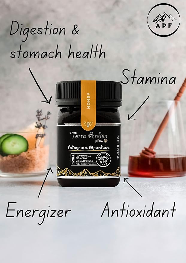 Patagonia Mountain Honey APF 100+ by TERRA ANDES PLUS | Raw natural organic honey. Highest