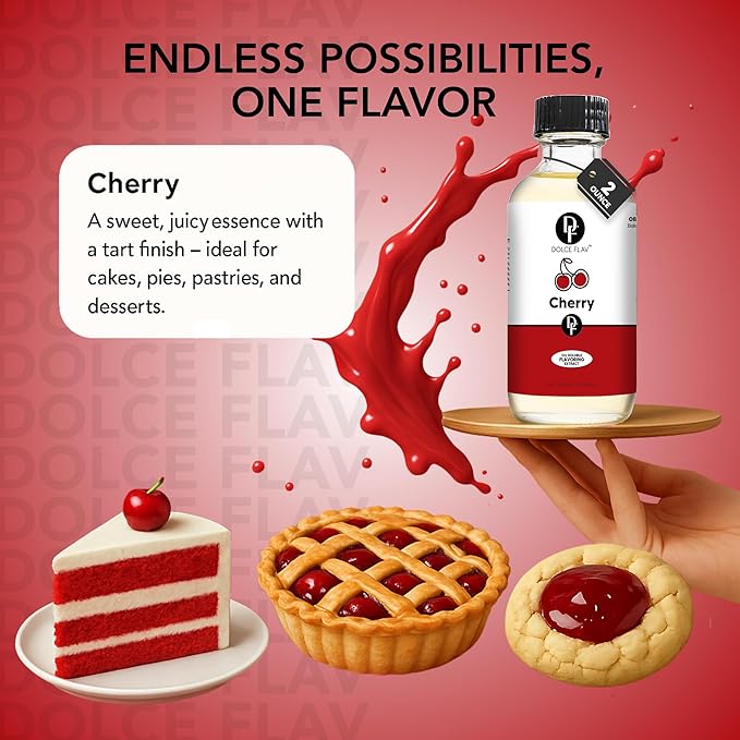 Dolce Flav Cherry Extract ??2 Ounce Oil-Soluble Kosher, Sugar-Free, Concentrated Fruity Flavor for