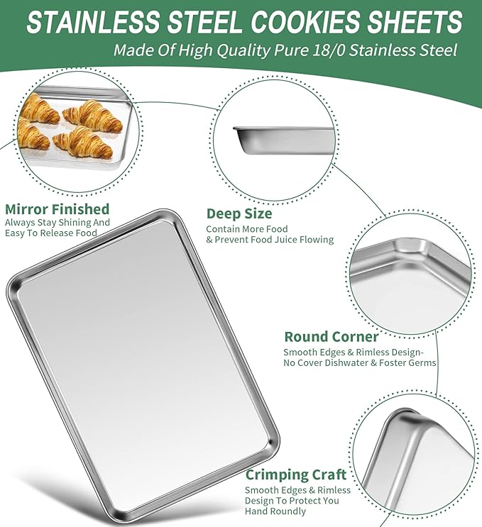 Baking Sheets Set of 2, HKJ Chef Cookie Sheets 2 Pieces Stainless Steel Baking Pans & Toaster Oven