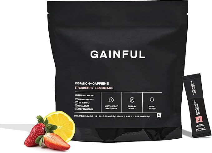 Gainful Hydration + Caffeine Powder Packets with Key Electrolytes Magnesium & Sodium + L Theanine