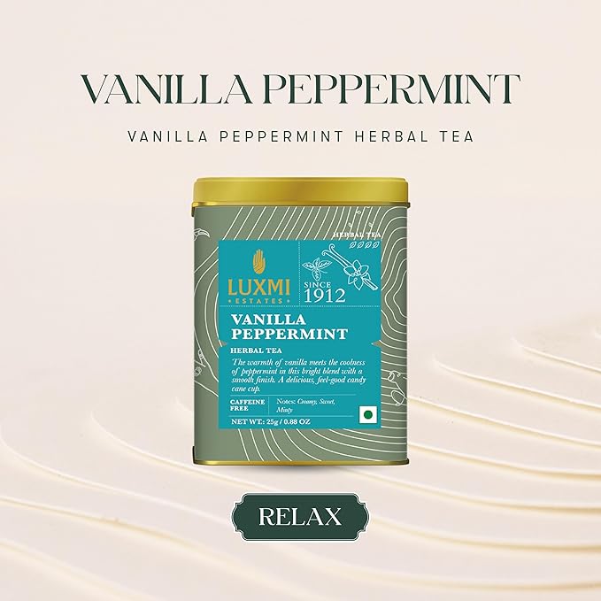 Luxmi Estates - Organic Peppermint Tea with Natural Vanilla Extract - Loose Leaf - 25g (12 Cups)