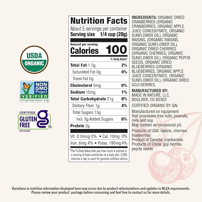 Made In Nature Organic Superberry Fruit Fusion, 5 Ounce (Pack of 6) ??Fruit and Nut Trail Mix