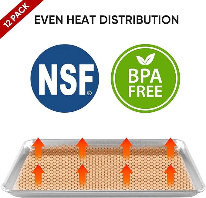 TENUP 12 Pack Aluminum Half Sheet Pan, 18" x 13" Heavy Duty Commercial Baking Tray Reinforced Rim