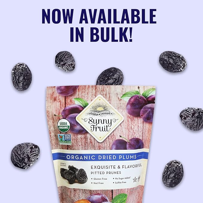 Sunny Fruit Soft Organic Pitted Prunes, 2.5 Pound Bulk Bag | No Preservatives, No Sugar Added |