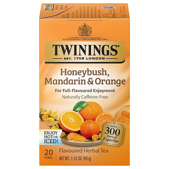 Twinings Honeybush, Mandarin, & Orange Herbal Tea Individually Wrapped Bags, 20 Count (Pack of 1)