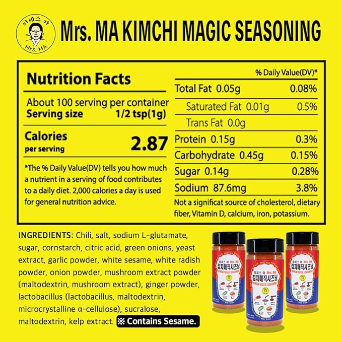 Mrs.MA Korean Kimchi Magic Powder Seasoning Mix 3.5 oz (100g) 1EA - Savory and Spicy Chili Powder