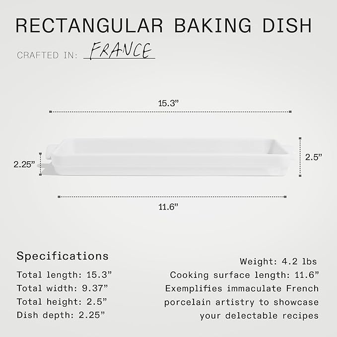 Made In Cookware - Rectangular Baking Dish - White - Hand Crafted Porcelain - Professional Bakeware