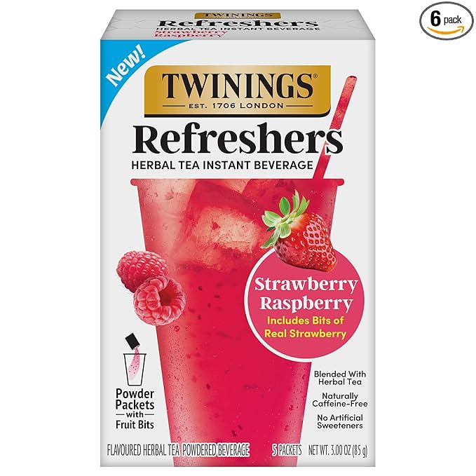 NEW Twinings Strawberry Raspberry Refreshers, Herbal Tea Instant Beverage with Real Strawberry