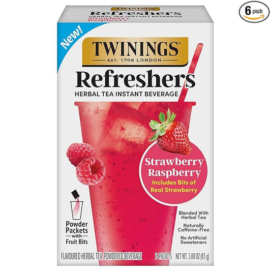 NEW Twinings Strawberry Raspberry Refreshers, Herbal Tea Instant Beverage with Real Strawberry