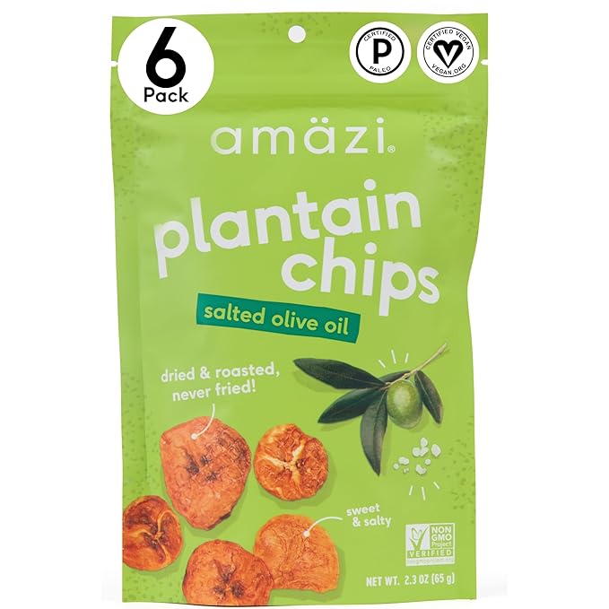 Am채zi Foods | Dried & Roasted Salted Olive Oil Plantain Chips (6 Pack) | All Natural Mini Travel
