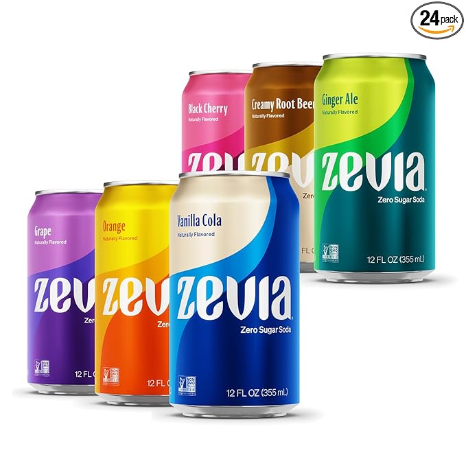 Zevia Zero Sugar Soda, Rainbow Variety Pack, 12 oz Cans (24-Pack) ??Naturally Sweetened, Non-GMO